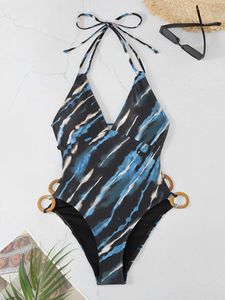 Mulheres de banho feminina 2024 Halter String Ring Link Bodysuit Swimsuit Women One Piece Bathers Sexy Feminino Bathing Swimming Swim Suit