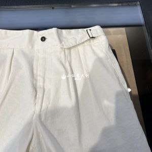 Men Shorts Summer Lardini Retro White Cotton and Linen Side Buckle Short