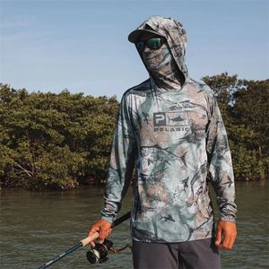 Pelagiczna koszula wędkarska z kapturem UPF 50 mężczyzn twarz Cover Fishing Ubrania na świeżym powietrzu Summ Blue Sun UV Ochrona Camisa de pesca 240515