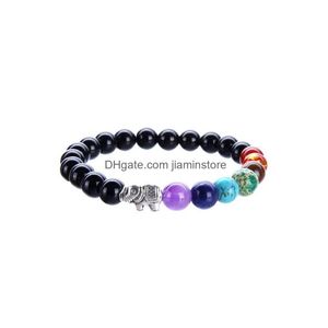 Bärade sju chakra elefantarmband yoga energiläkande sten lava tiger öga lapis ametist stretch bön pärlor för man och kvinna d dhktp