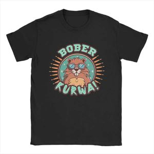 Mäns T-shirts Mens T-Shirt Bober Kurwa Beaver Fun and Novel 100% Cotton T-Shirt Short Silver T-Shirt Crew Halsbindning Kläder Grafisk tryckning T240515