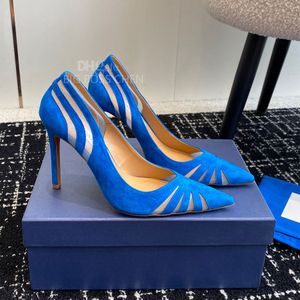 Najlepsza jakość Aquazzura Obcasy Rhinestone Pumps Buty spiczaste palce u stóp zamszowe damskie szpilki buty do sukienki luksusowe designerskie buty wieczorowe buty imprezowe z pudełkiem