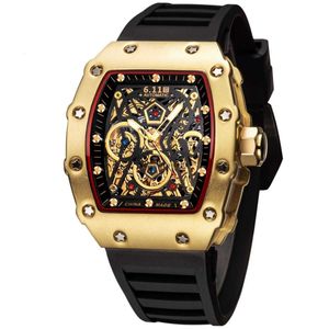 2024 is the favoriteSports silicone tape transparent bottom automatic mechanical mens watch customization barrel shaped hollow square high-end