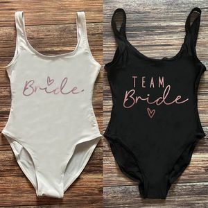 Rose Gold print Bachelorette Party Swimsuit Women TEAM Bride Heart Print Swimwear Plus Size Sexy Bodysuit Swimming Bathing Suit 240516