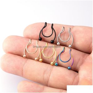 Nose Rings Studs 1Pc New Stainless Steel Fake Ring Hoop Septum Colorf Fashion Body Piercing Jewelry Drop Delivery Dhyv8