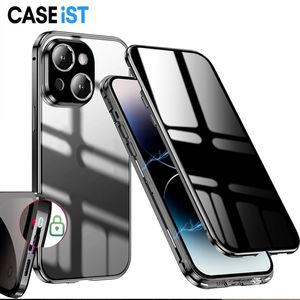 CASEiST 2 in 1 Anti Spy Peep Magnetic Adsorption Buckle Lock Phone Case Privacy Double Sided Screen Tempered Glass Metal Cover For iPhone 15 14 13 12 11 Pro Max Plus Mini