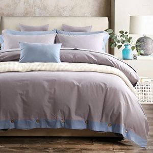 Bedding Sets Cotton Sanding Grey Blue 4 Pcs Simple Home Theme Duvet Cover Set