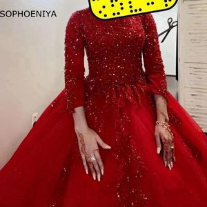Sukienki imprezowe Przyjazd wysokiej szyi suknia balowa wieczór 2024 Koronkowe aplikacje z koralikami muzułmańską sukienki dla kobiet sukienki vestidos de fies