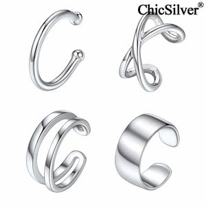 4 PCs 925 Sterling Silber Criss Cross Ohrmanschette Keine durchbohrten einfachen Ohrringe Sets Helix Knorpel Ohrringgeschenk für Frauen 240516