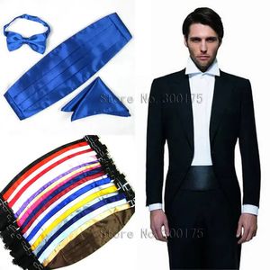 Mens clássico Cummerbund Satin Elastic Bellyband Tuxedo Cummerbund Bowtie Hanky Handerchif Set Set Festal Wedding Party Band 240506