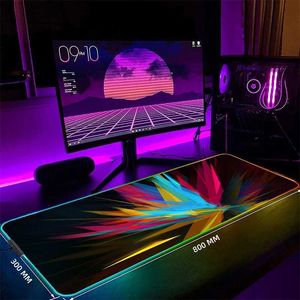 Mouse almofadas de mouse repousa de pulso geométrico grande rgb mouse gaming mousepads led mouse tapete de mesa de gamer tats de mesa de borracha com travessuras de mesa com iluminação de fundo j240510