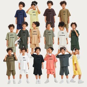 Ess tracksuits de roupas infantis conjuntos de mangas curtas shorts shorts ternos de meninos meninas carta imprimida jogadores solteiros infantis para crianças roupas jovens tshirts tops tees calças