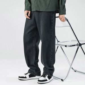 Jeans maschi maschi dritti 2024 streetwear gamba larga larga coreana pantaloni in denim sciolto uomo pantaloni casual di colore solido
