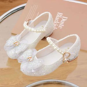 Girls' High Heels for Kids Elegant Shoes Party Sequin Child Girl Heel Church First Communion White Princess Shoe L2405 L2405