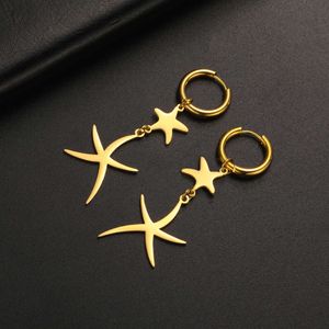 Star Starfish Long Dangle Earrings Stainless Steel Jewelry For Women Girls Cute Ear Hoops Shining Party Accessories Gift