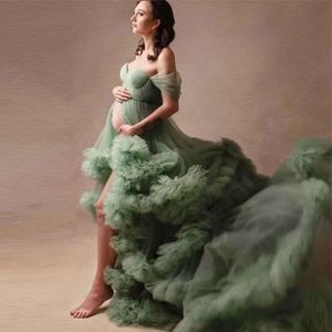 Ruffles 출산 가운 레이스 다층 거즈 레이스 스커트 디자이너 신부 드레스