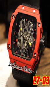 2703 Tourbillon Rafael Nadal Miyota Automatic Mens Watch 2022 NTPT Red Carbon Fiber Case Skeleton Dial Big Date Black Crown Nylon4676259