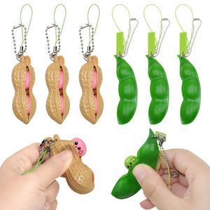 Decompression Toy 3-piece Fidget Toy Bag Portachiavi Compression Edamame Toy Squeeze Pea Keychain Pressure Adult Toy Keychain B240515