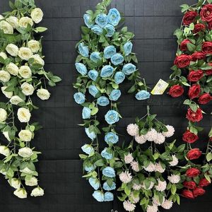 Dekorativa blommor 120 cm high end Artificial Tea Rose Flower Rattan vägg hängande Vine Home Decoration Wedding Backdrop Decor