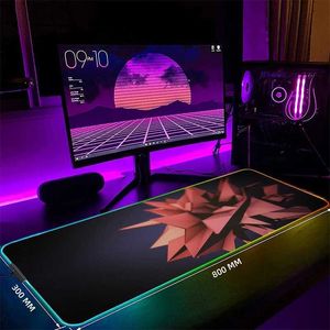 Mouse Pads Bilekleri Geometrik Büyük RGB Gamer Mousepad Fare Mat Oyun Mousepads LED Klavye Paspasları Aydınlık Masa Pedleri PC J240510 için Fare Pad