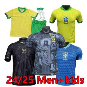 ブラジルニュー24 25サッカージャージーロドリゴヴィニJr。 Neymar Jr Casemiro G.Jesus National Team P.Coutinho Home Men Kids Kit L.Paqueta T.Silva Pele Marceloフットボールシャツユニフォーム