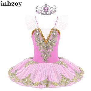 Dancewear girl ballet baller baller ballerino abito da ballo swan lake danza performance costume senza maniche cinghia tutu vestito tutu copricapo a corona copriferal2405