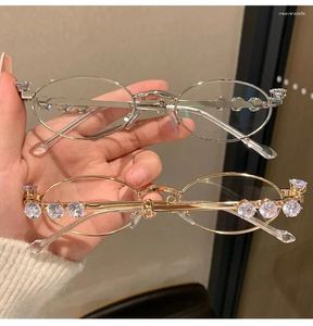 Sunglasses 2024 Vintage Rhinestone Diamonds Bling Eyeglasses Frames Clear Lens Small Round Women Men Metal Diamond Frame Unisex