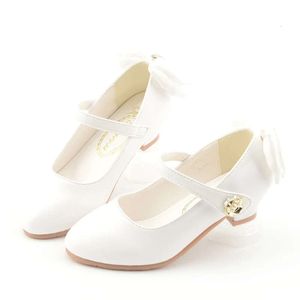 Children Party Leather PU Low Heel Lace bowtie Kids For Girls Single Shoes Dance Dress shoe White Pink black L2405 L2405