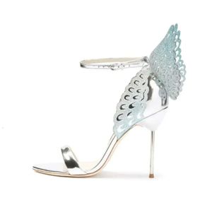 High Heels Leather Ladies 2024 Patent Sandals Buckle Rose Solid Butterfly Ornament Sophia Webster Diamond Shoes Sky Blue Wing Size 34-42 995 D B68C