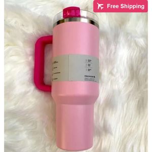 Rosa flamingo 40oz släckare H20 kaffemuggar koppar utomhus camping rese bil kopp rostfritt stål stanhet standlighet stanleiness standleiness staneliness akae