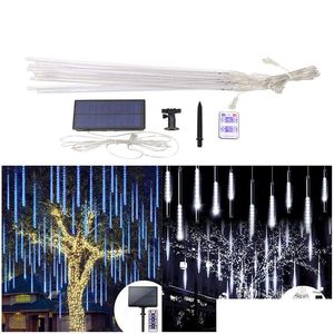 LED Strings Solar String Lights 30cm 50cm 50cm Meteor Shower Rain Main Holday 8 Orderes IP65 Waterproof Garden Light Tubes Christmas Dh0xc