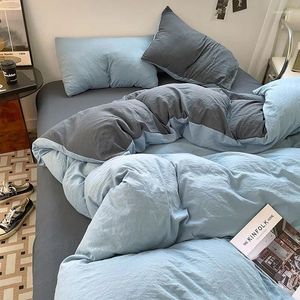 Bedding Sets Washed Cotton Duvet Cover Set AB Side For El Bedroom Brushed Quilt Pillowcase Flat Sheet Fashion Boys Bed Linen