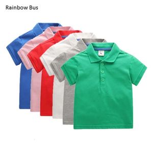 유럽 ​​및 미국 스타일 어린이 스포츠 2023 여름 단색 짧은 슬리브 티셔츠 소년 소녀면 폴로 셔츠 L2405