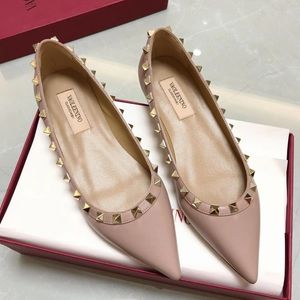 Sandals Designer Rock Studed Women Dress Shoes Pointed Toe Rivet Loafers Summer Boat Woman Ballet Flat Heel Wedding Party Office Plus