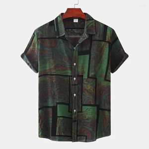 Men's Casual Shirts Vintage Short Sleeve Hawaiian Men's/Women's Fashion Shirt Roll-Neck Button-Down Loose Neutral Clothing