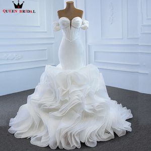 Moderna sjöjungfru bröllopsklänningar Elegant snörning av brudklänningen Ruffle Train Sweetheart Off the Shoulder Bride Dress Custom Made XX15