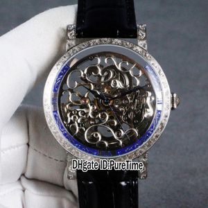 New Calatrava 5180 1R Tourbillon Automatic Mens Watch Carved Case Steel Skeleton Dial White Blue Mens Watch Leather Watches Puretime E4 272N