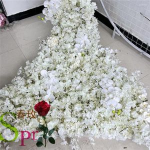 Decorative Flowers SPR Customized For Wedding Plastic Panel White Pink Blue Rose Cloth Artificial Flower Wall Floral Backdrop