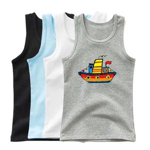 Tシャツの男の子漫画ボートプリントノースリーブのTシャツの子供用コットンベスト男の子と女の子ギフトベストボーイズサマー衣料品l2405