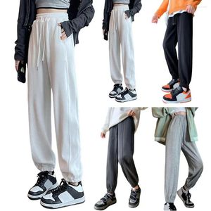 Pantaloni femminili da donna 1pc Donne elastiche pantaloni della tuta regolabili con tasche a colori solidi ad alta vita