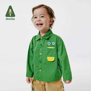 Kids Shirts Amila Baby Boy shirt 2024 Spring New Outdoor Sports Splicing Contrast Cartoon Cotton Casual Baby ClothingL2405