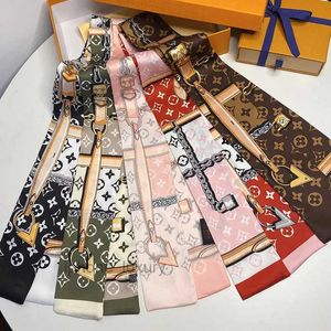 Designer Letters Print Floral Silk Headband for Women Long Handle Bag Scarves Paris Shoulder Tote Luggage Ribbon Head Wraps 112-8CM