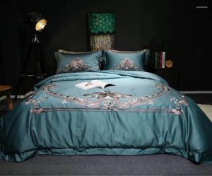 Zestawy pościeli Egiptian Egiptian Bawełna jedwabista pokrowca na łóżko luksusowy haftowa kołdra lniana poduszka pokrywka 40