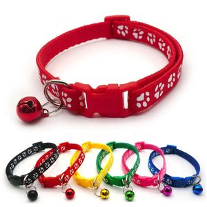 Nylon Footprint Puppy Soft 15 Colors Pet Collar Adjustable 19-32Cm For Small Medium Dogs With Bell