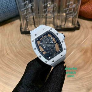 RM Watch Date Business Barrel -formad herr Mechanical Watch Fashion Trend Ceramic Full Diamond Skull Luminous Hollow Out