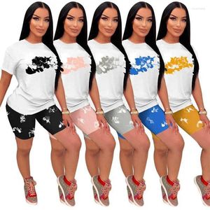 Women's Tracksuits Women Clothing Designer Tracksuit 2024 Summer Casual Fashion Print High Elastic Short Sleeve Shorts Set