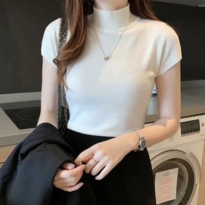 Women's Blouses Shirts 2024 Fashion Spring Korean Casual Women Clothing New Knitted Tops Summer Solid Slim Knitwear Turtleneck Blouses 8622 Y240510