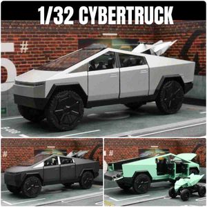 Diecast Model Cars 1/32 Tesla Cybertruck pickup toy car mini die-cast metal off-road vehicle model pull-back sound light series gift boy WX