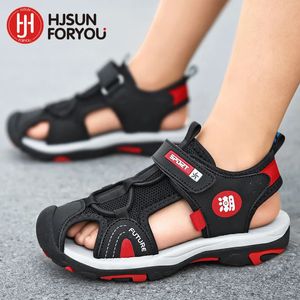 Style Summer Beach Water Children Sandals Fashion Shoes Outdoor Nonslip Soft Bottom Shading Leather Boys Comfortable 240511