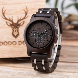 Deer Classic Design Chronograph Watches Drewniany zegarek 2023 Pakiet szklany ze stali nierdzewnej Pakiet okrągły klamra